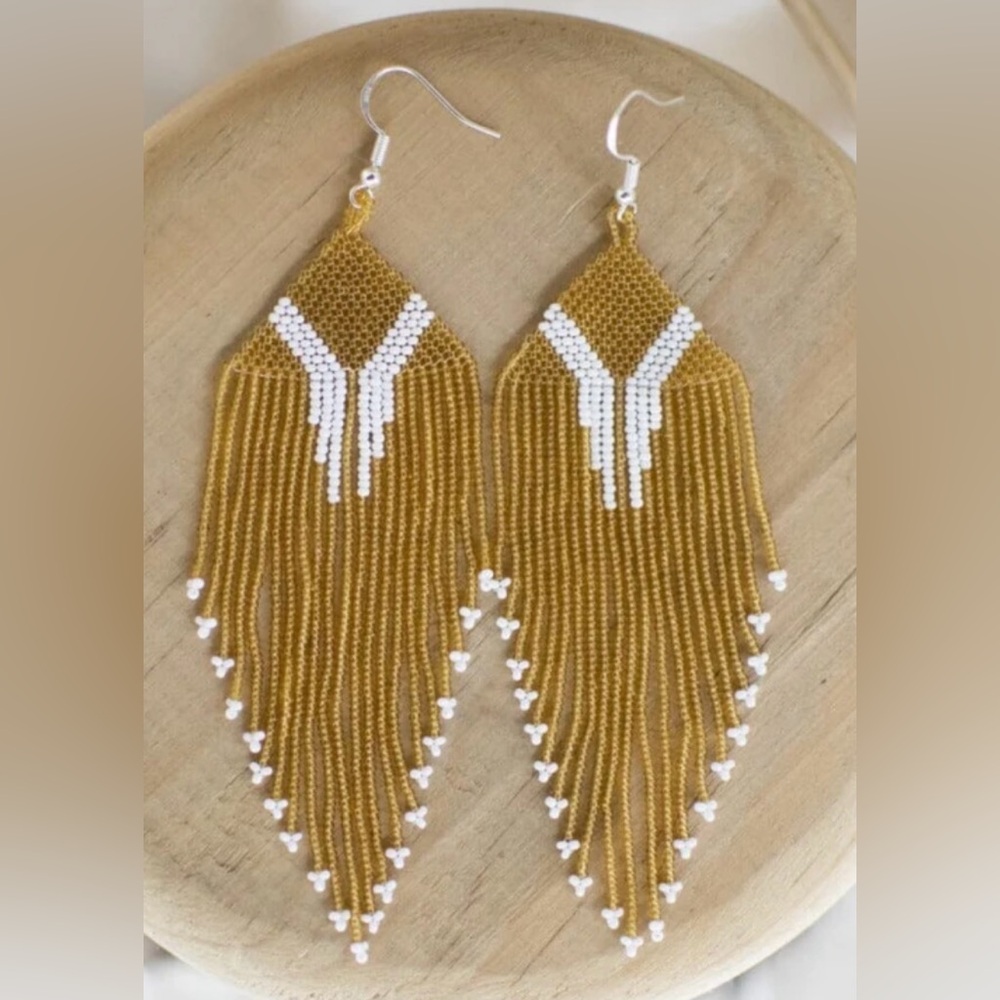 Elegant Gold Beaded Fringe Earrings